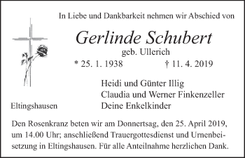Anzeige von Gerlinde Schubert von MGO