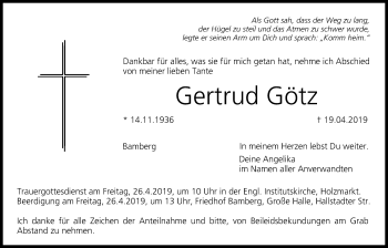 Anzeige von Gertrud Götz von MGO