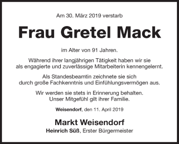 Anzeige von Gretel Mack von MGO