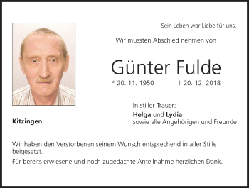 Anzeige von Günter Fulde von MGO