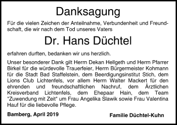 Anzeige von Hans Düchtel von MGO