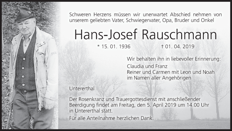 Traueranzeige für Hans-Josef Rauschmann vom 04.04.2019 aus MGO