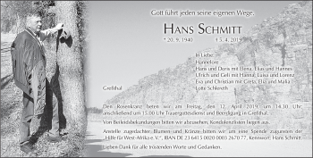 Anzeige von Hans Schmitt von MGO