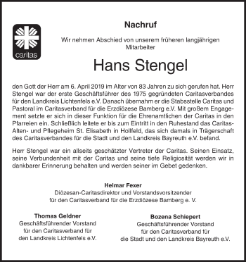 Anzeige von Hans Stengel von MGO