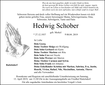 Anzeige von Hedwig Schober von MGO