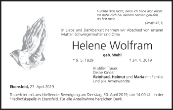 Anzeige von Helene Wolfram von MGO