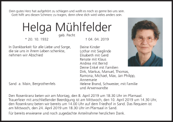 Anzeige von Helga Mühlfelder von MGO