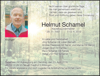 Anzeige von Helmut Schamel von MGO