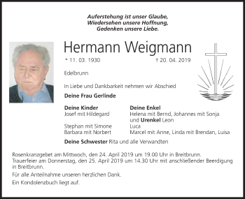 Anzeige von Hermann Weigmann von MGO