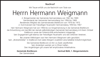 Anzeige von Hermann Weigmann von MGO