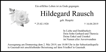 Anzeige von Hildegard Rausch von MGO