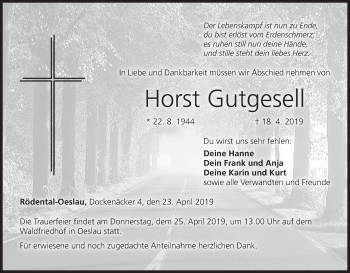 Anzeige von Horst Gutgesell von MGO