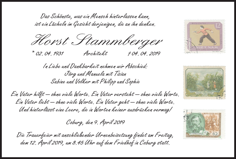  Traueranzeige für Horst Stammberger vom 09.04.2019 aus MGO
