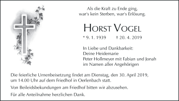 Anzeige von Horst Vogel von MGO
