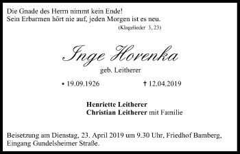 Anzeige von Inge Horenka von MGO