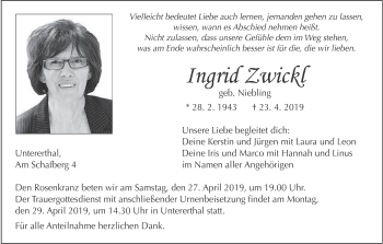 Anzeige von Ingrid Zwickl von MGO