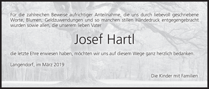  Traueranzeige für Josef Hartl vom 06.04.2019 aus MGO