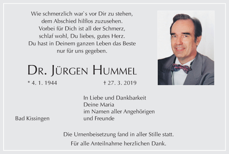  Traueranzeige für Jürgen Hummel vom 13.04.2019 aus MGO