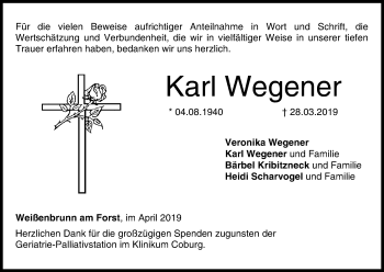 Anzeige von Karl Wegener von MGO