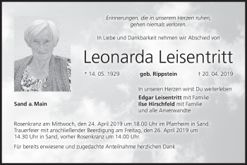 Anzeige von Leonarda Leisentritt von MGO