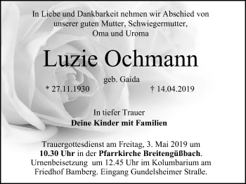 Anzeige von Luzie Ochmann von MGO