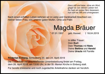 Anzeige von Magda Bräuer von MGO