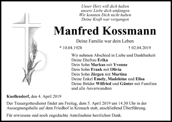Anzeige von Manfred Kossmann von MGO