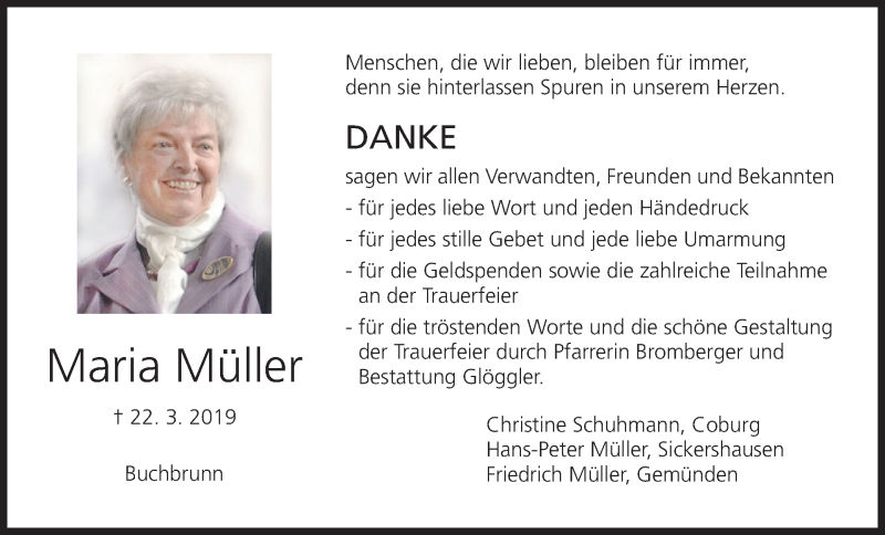  Traueranzeige für Maria Müller vom 13.04.2019 aus MGO