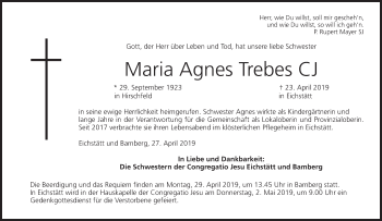 Anzeige von Maria Agnes Trebes von MGO
