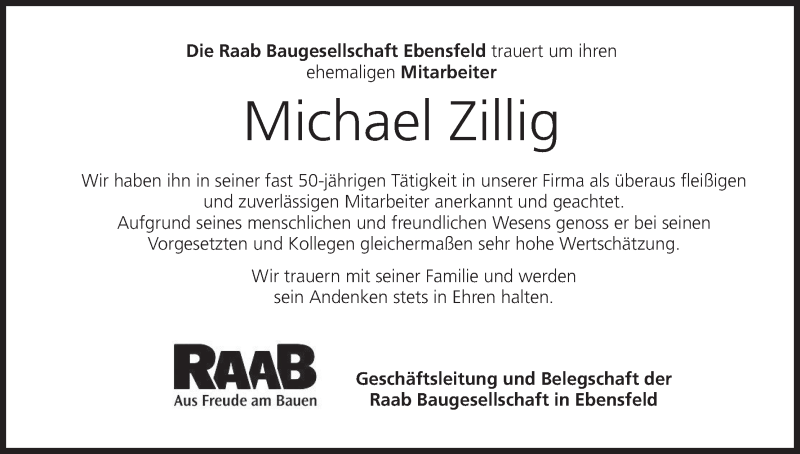 Traueranzeige für Michael Zillig vom 16.04.2019 aus MGO