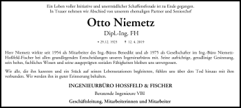 Anzeige von Otto Niemetz von MGO
