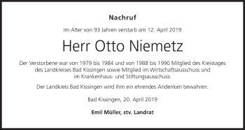 Anzeige von Otto Niemetz von MGO