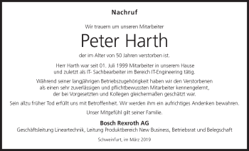 Anzeige von Peter Harth von MGO