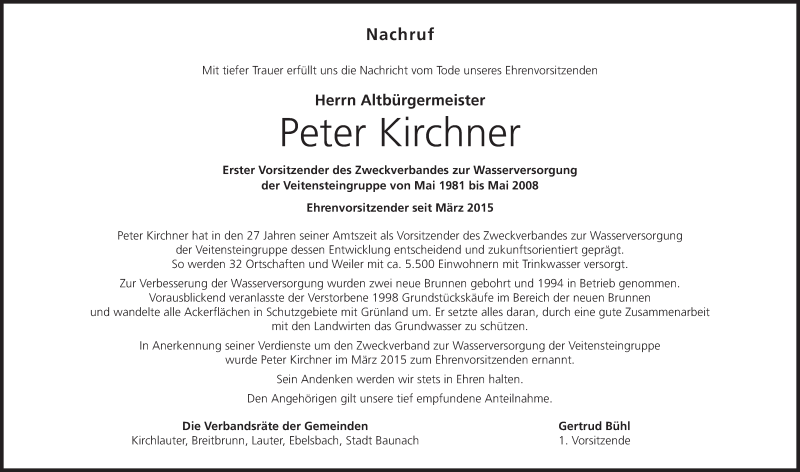  Traueranzeige für Peter Kirchner vom 03.04.2019 aus MGO