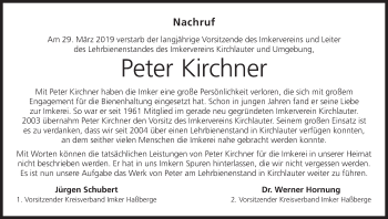 Anzeige von Peter Kirchner von MGO