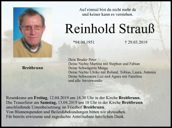 Anzeige von Reinhold Strauß von MGO