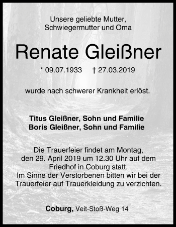 Anzeige von Renate Gleißner von MGO