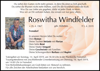 Anzeige von Roswitha Windfelder von MGO