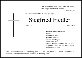 Anzeige von Siegfried Fiedler von MGO