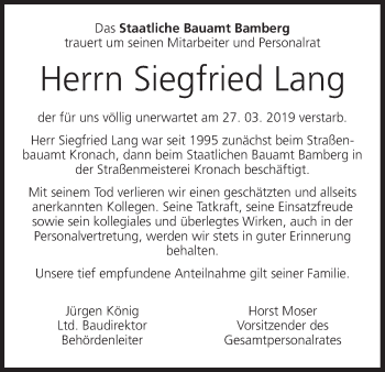 Anzeige von Siegfried Lang von MGO