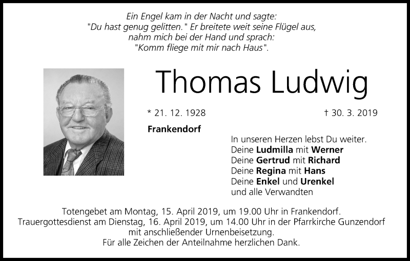  Traueranzeige für Thomas Ludwig vom 13.04.2019 aus MGO