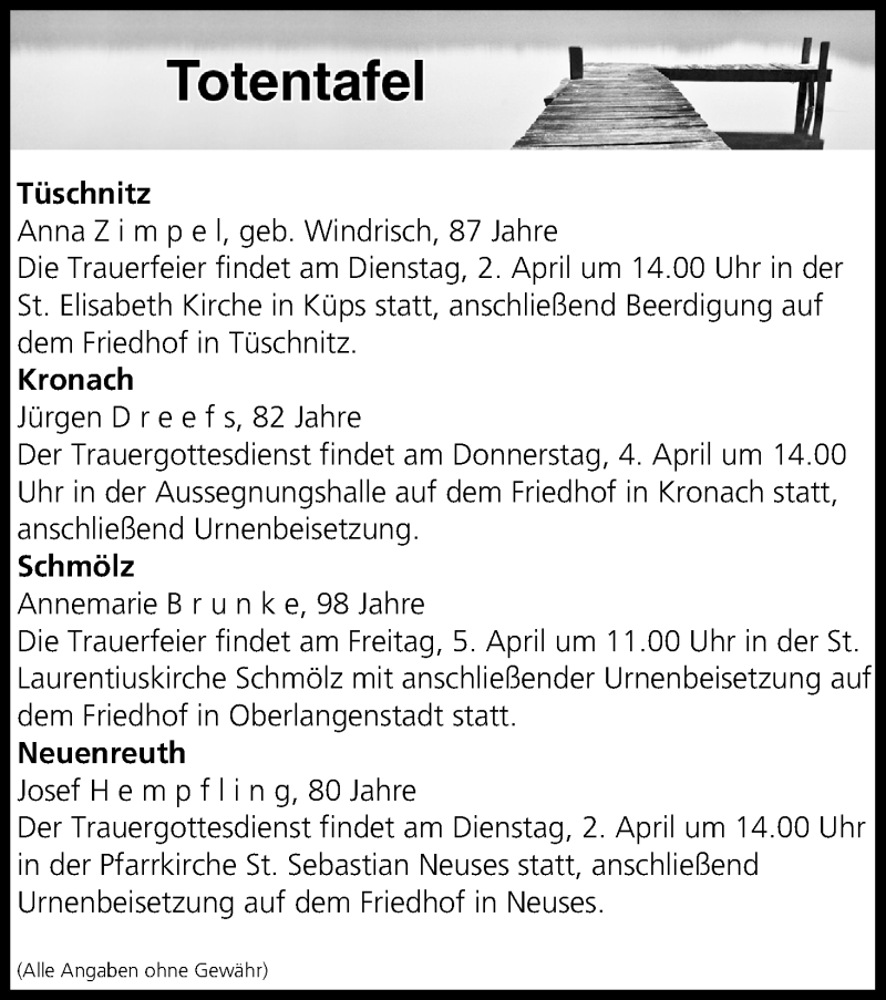  Traueranzeige für Totentafel vom 02.04.2019 vom 02.04.2019 aus MGO