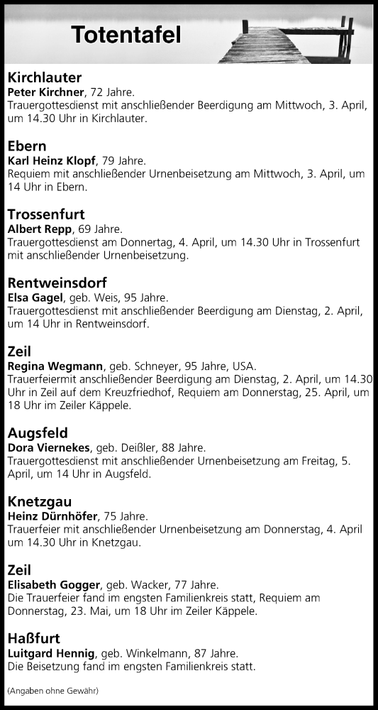  Traueranzeige für Totentafel vom 02.04.2019 vom 02.04.2019 aus MGO