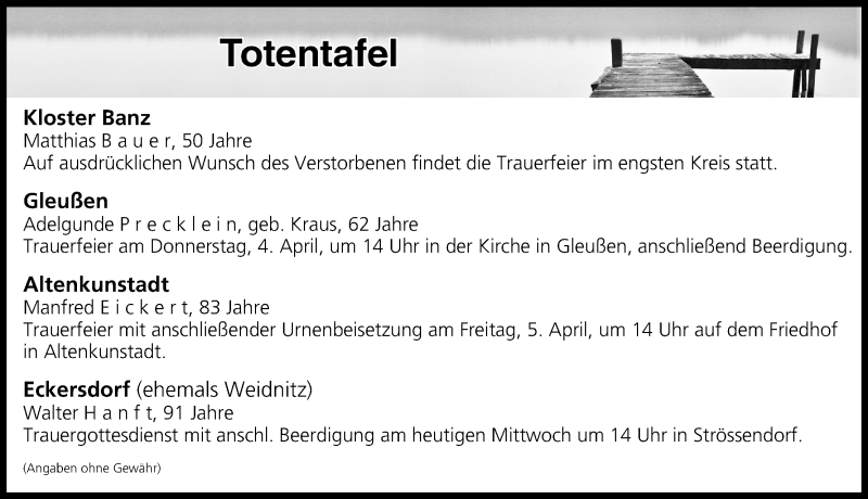 Traueranzeige für Totentafel vom 03.04.2019 vom 03.04.2019 aus MGO