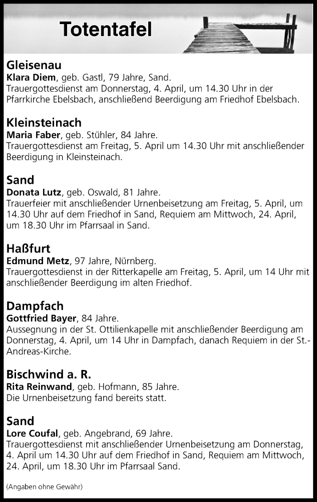  Traueranzeige für Totentafel vom 04.04.2019 vom 04.04.2019 aus MGO
