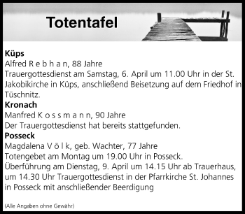 Anzeige von Totentafel vom 06.04.2019 von MGO