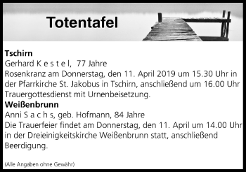 Anzeige von Totentafel vom 10.04.2019 von MGO