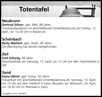 Anzeige von Totentafel vom 12.04.2019 von MGO