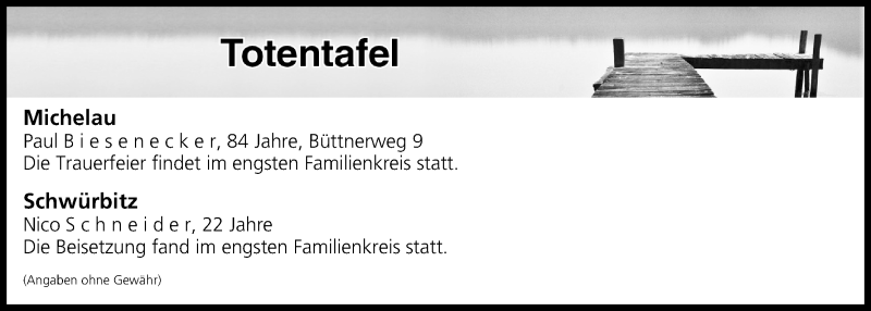  Traueranzeige für Totentafel vom 13.04.2019 vom 13.04.2019 aus MGO