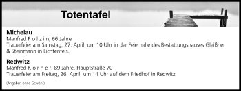 Anzeige von Totentafel vom 25.04.2019 von MGO